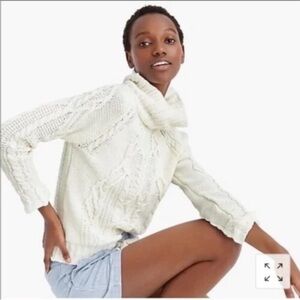 J. Crew x The Reeds White Cable Knit Turtleneck Sweater XS